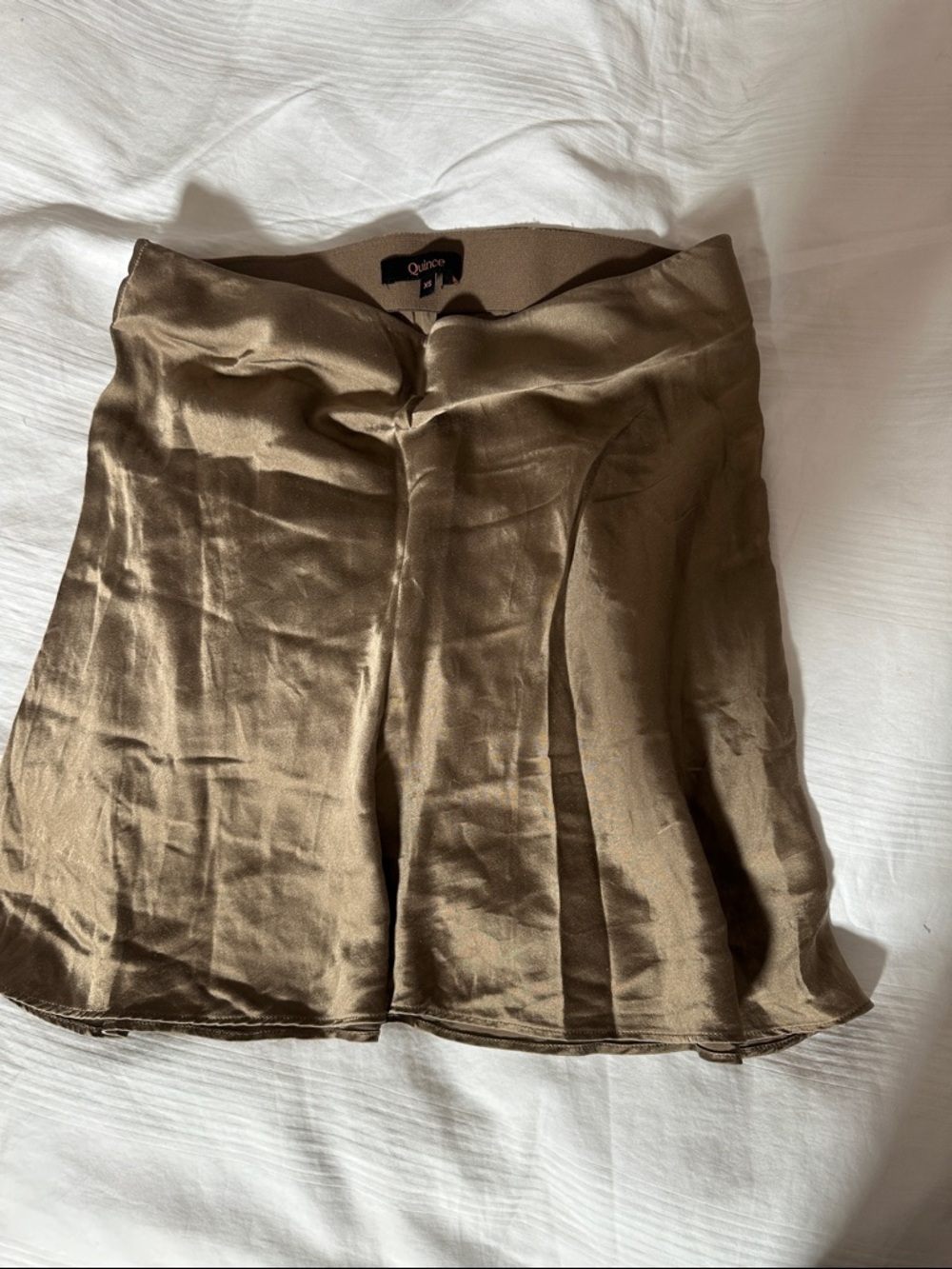 Quince olive satin mini skirt